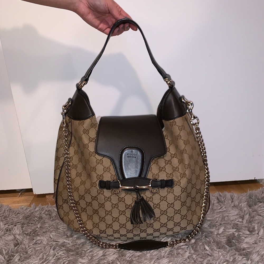 Gucci beige and brown canvas monogram bag
